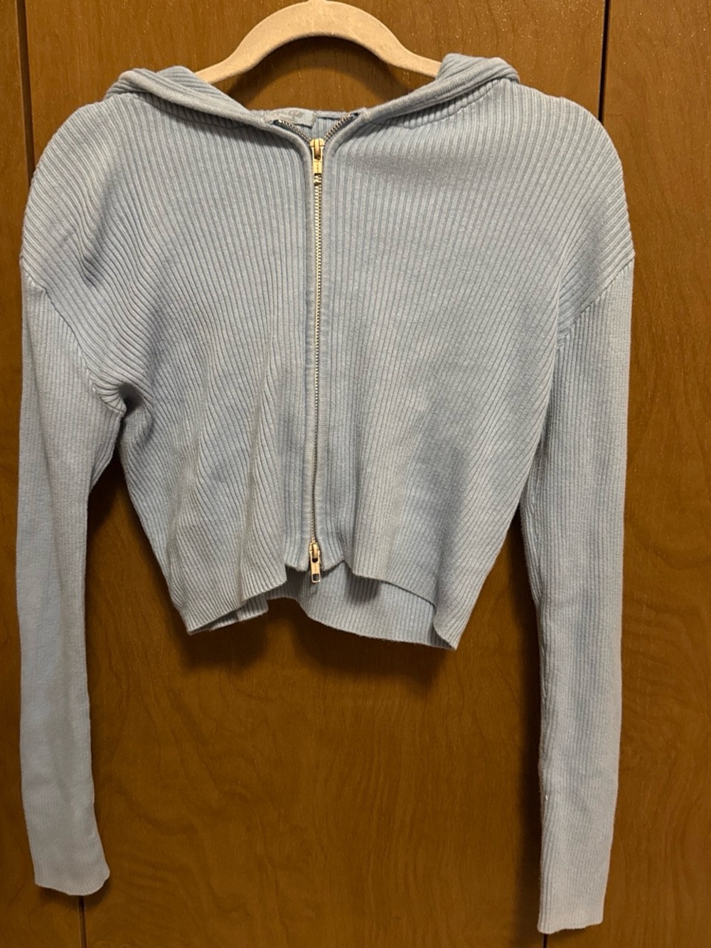 Brandy Melville Light Blue Ribbed Zip-Up Hoodie